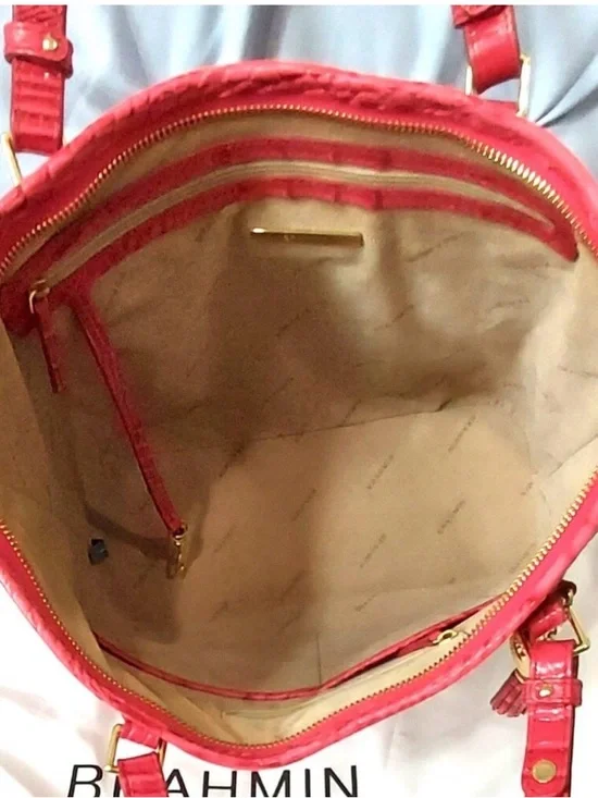 Brahmin Pink Croc-Embossed Leather Tote with Wallet - Picture 4 of 8